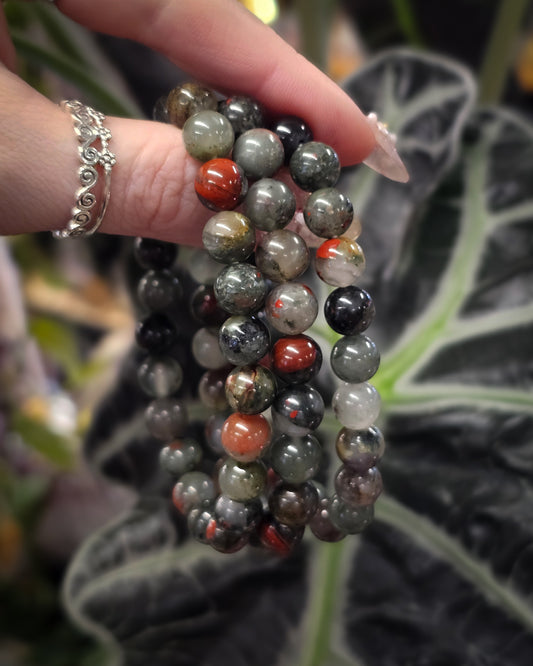 8mm Bloodstone Jasper Bead Bracelet