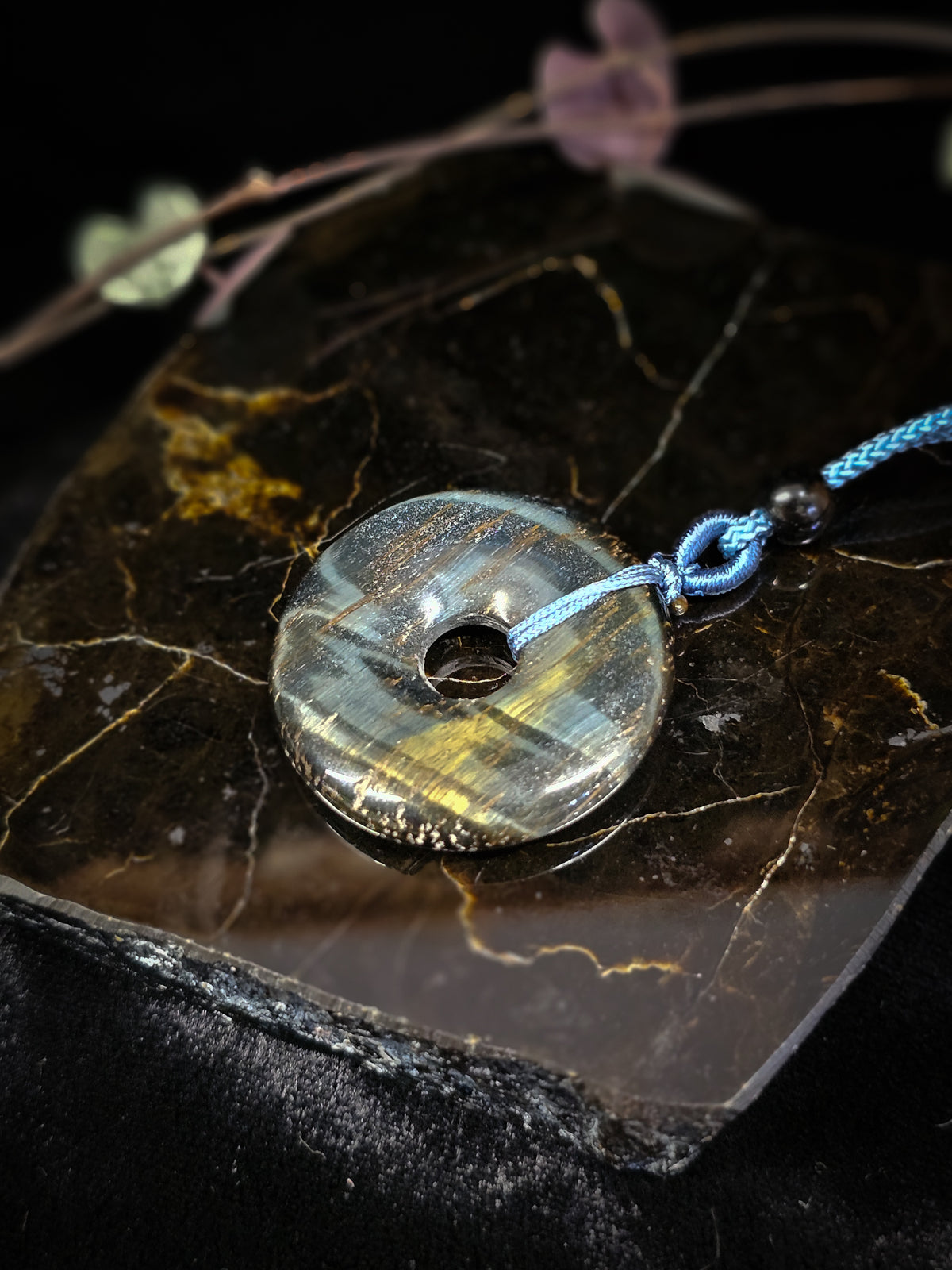 Blue Tiger Eye Pi Stone Necklace