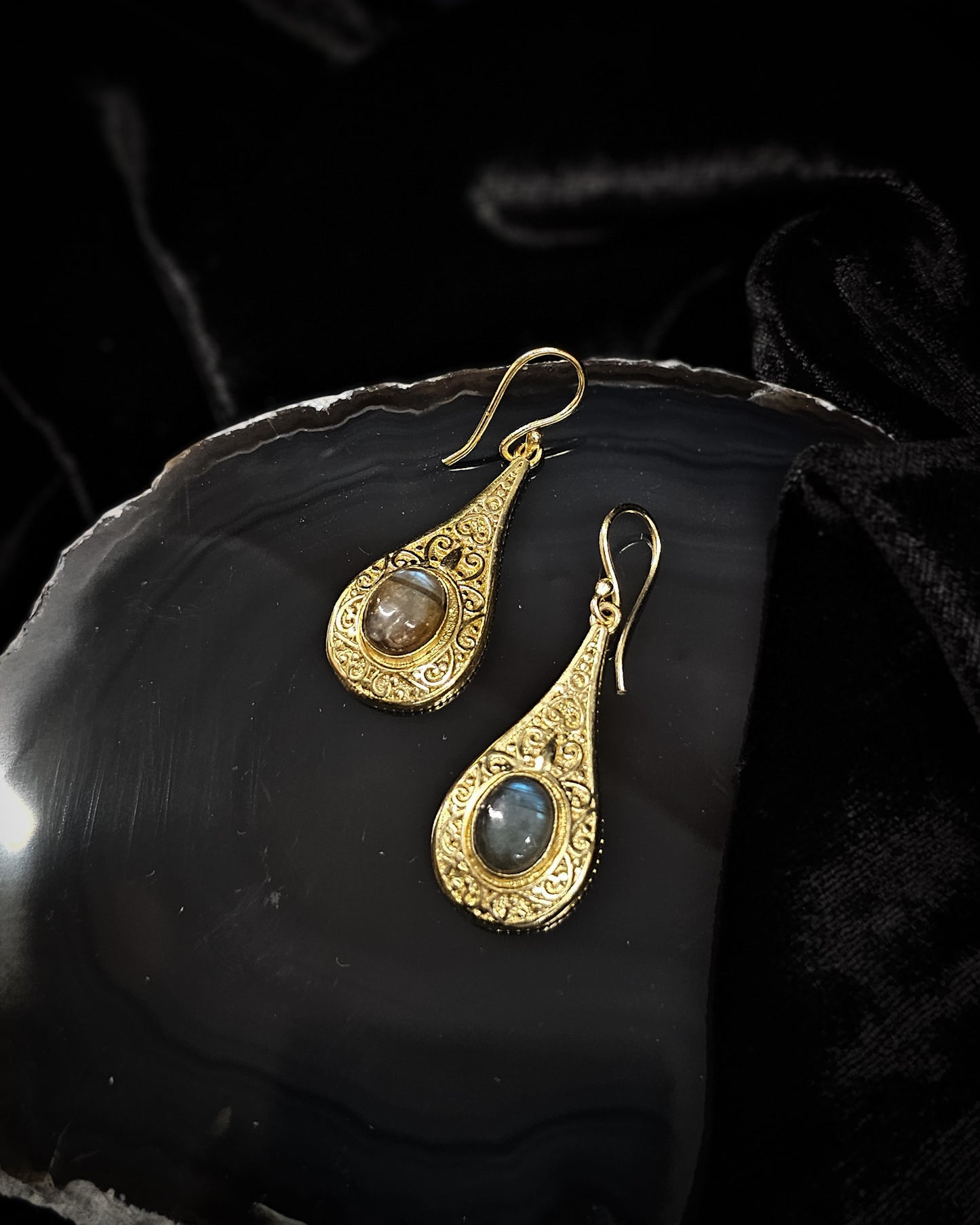 Gold Plated Labradorite Teardrop Earrings