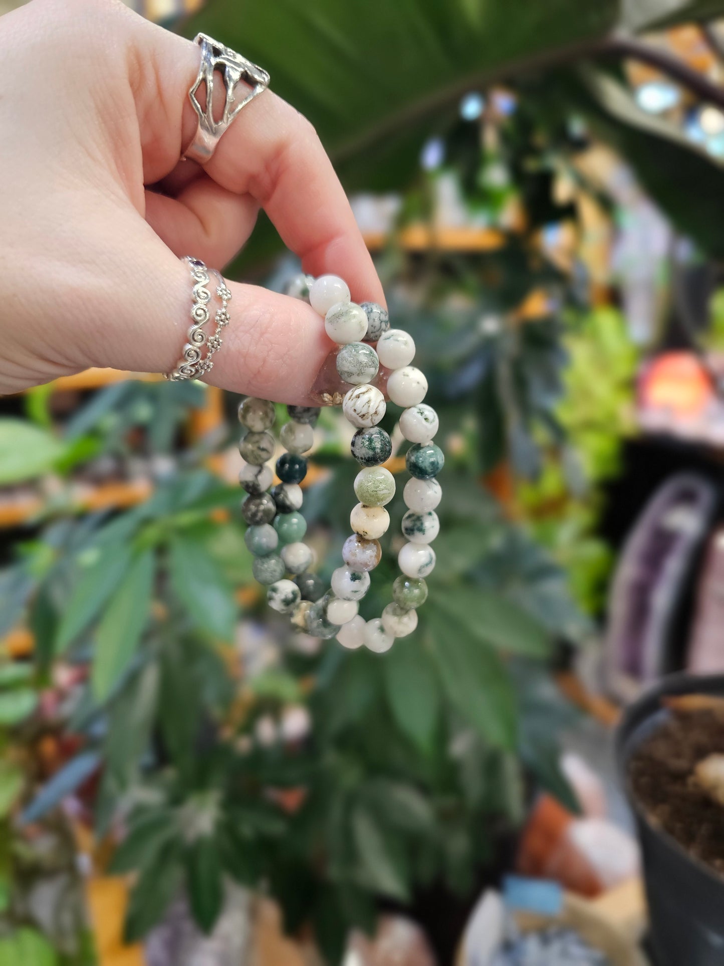 8mm Moss Agate Bead Bracelet