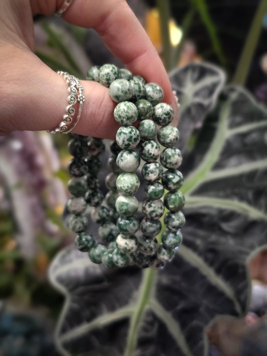 8mm Green Spot Jasper Bead Bracelet