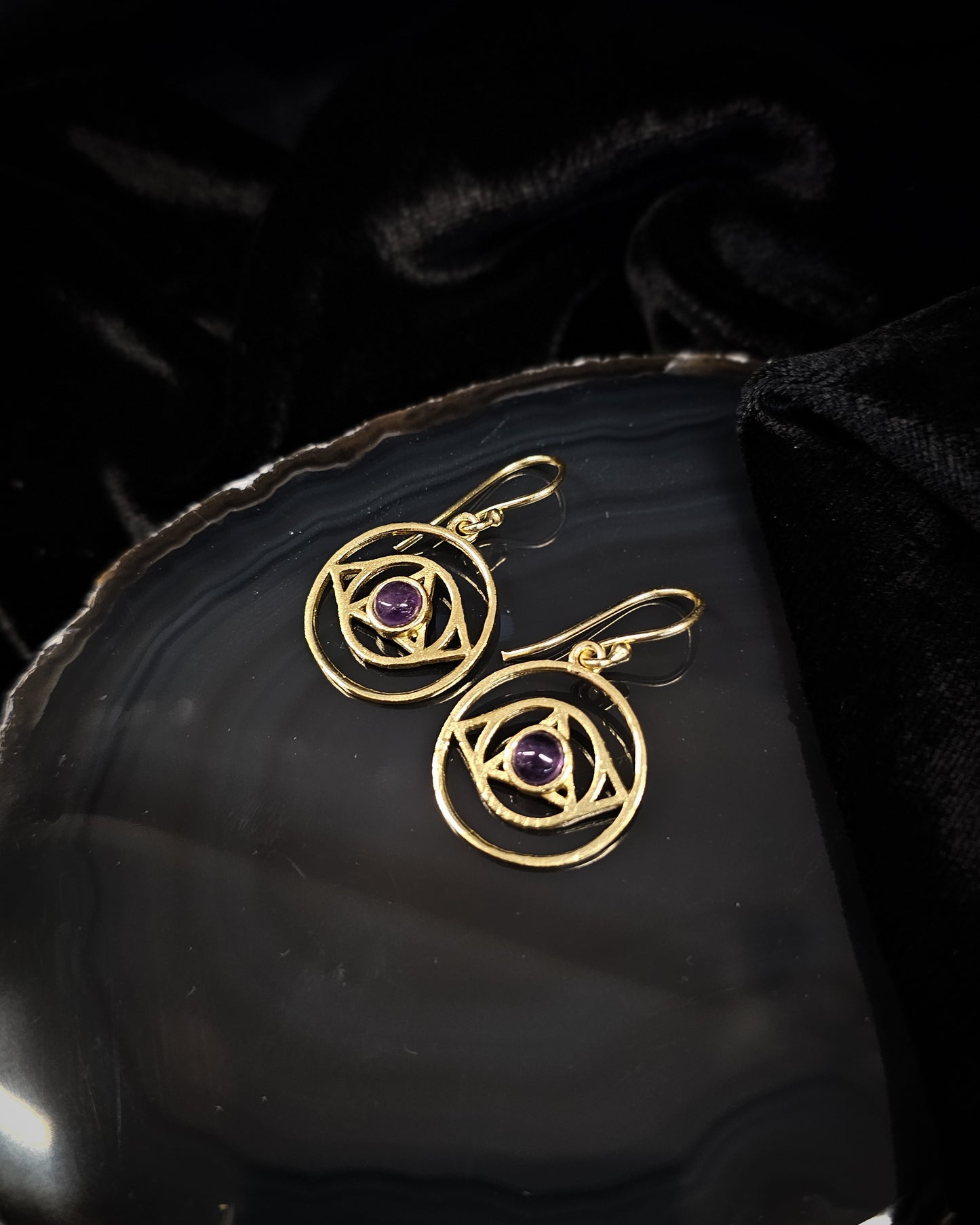 Gold Plated Amethyst Third Eye Chakra Earrings