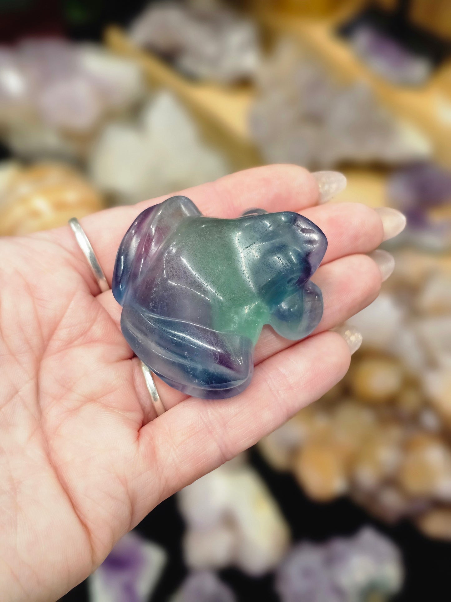 Rainbow Fluorite Frog Carving #1