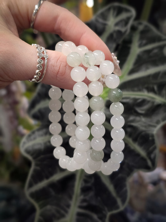8mm White Jade Bead Bracelet