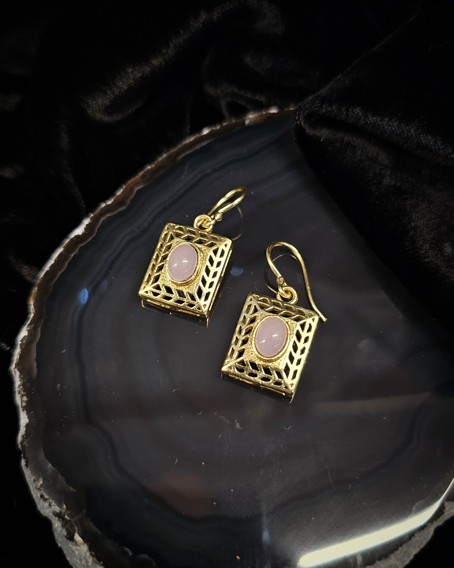 Gold Plated Rose Quartz Earrings