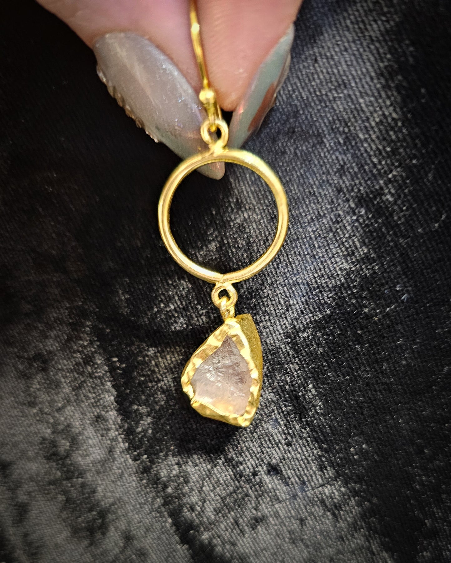 Raw Rose Quartz Dangle Earring