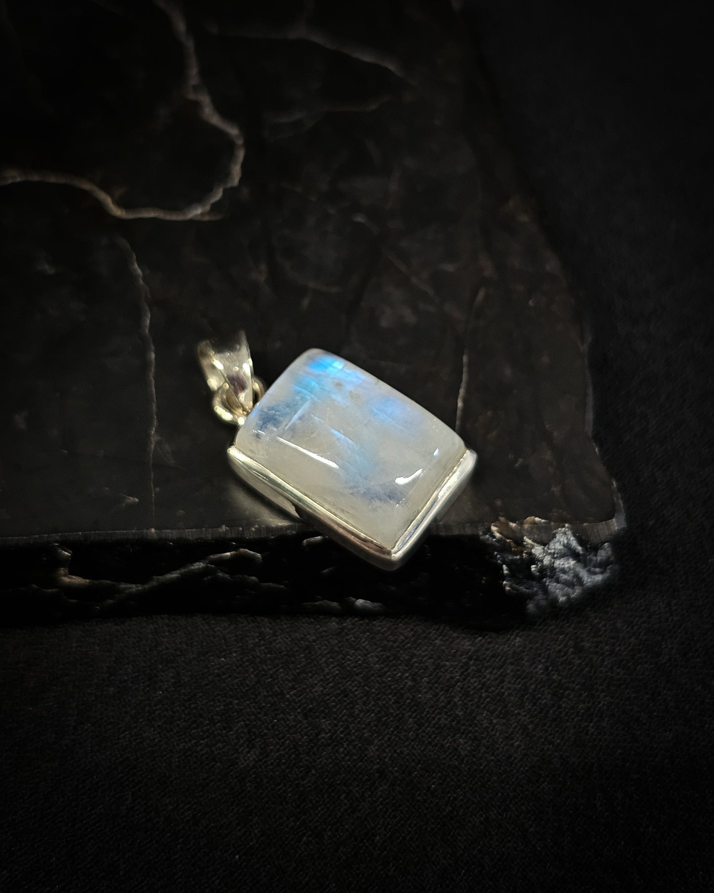 Small Rectangle Rainbow Moonstone Pendant