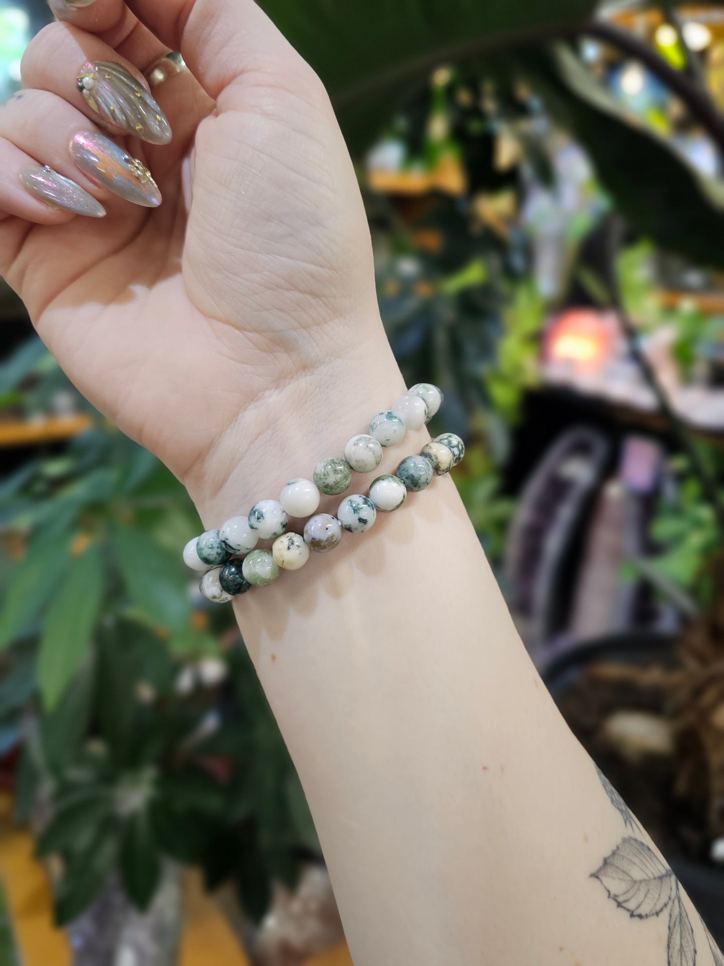 8mm Moss Agate Bead Bracelet