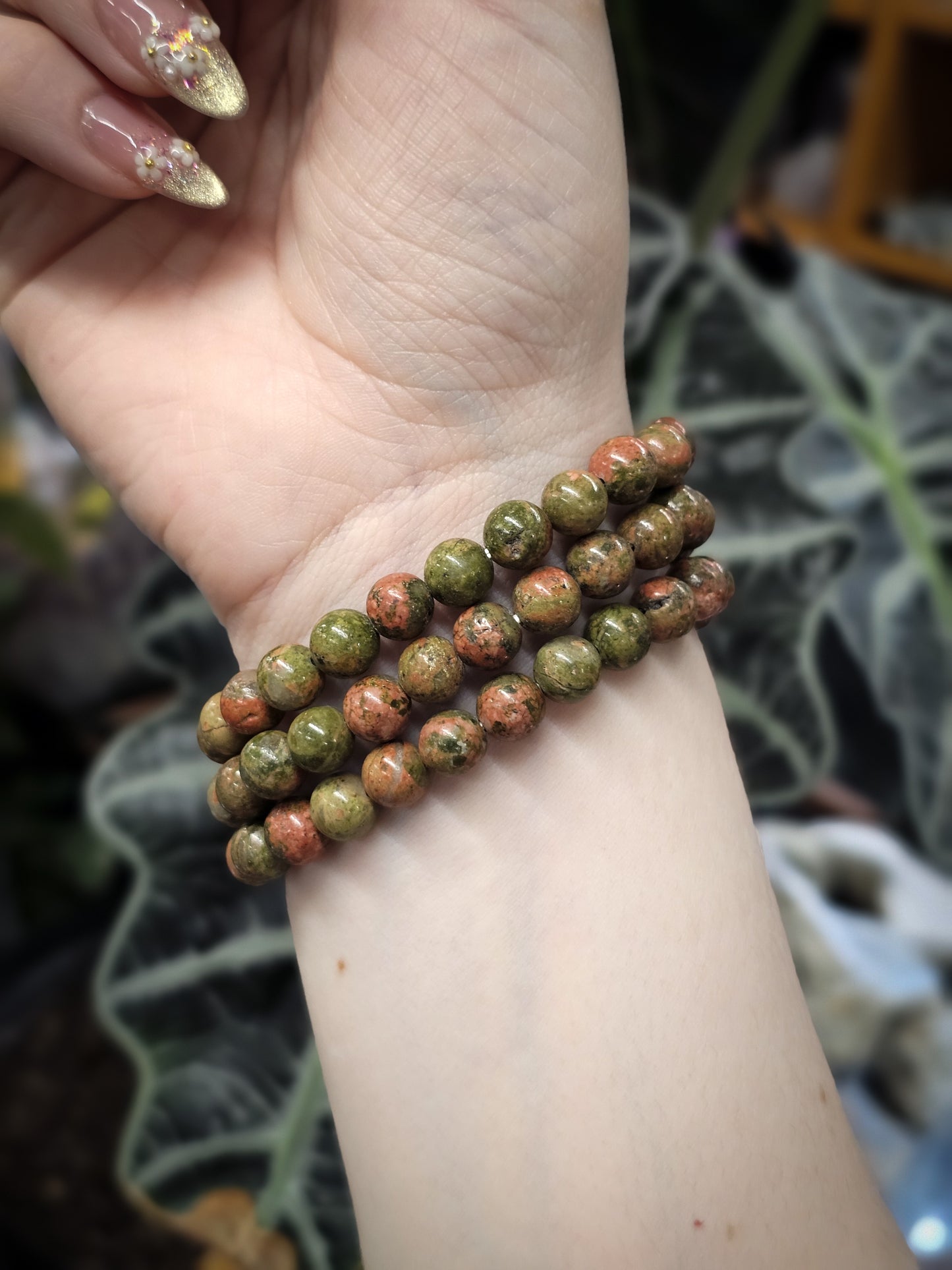8mm Unakite Bead Bracelet