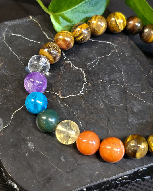 8mm Tiger's Eye 7 Chakra Bead Bracelet