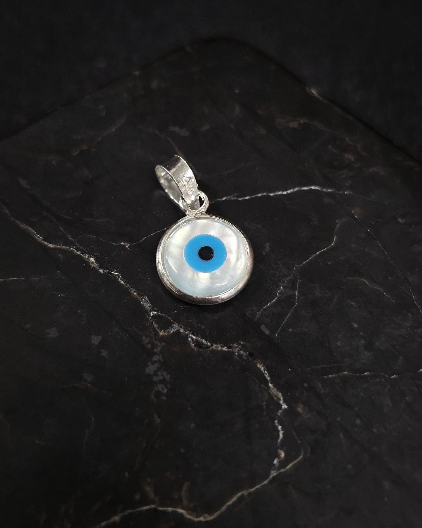 Small Round Mother of Pearl Evil Eye Pendant