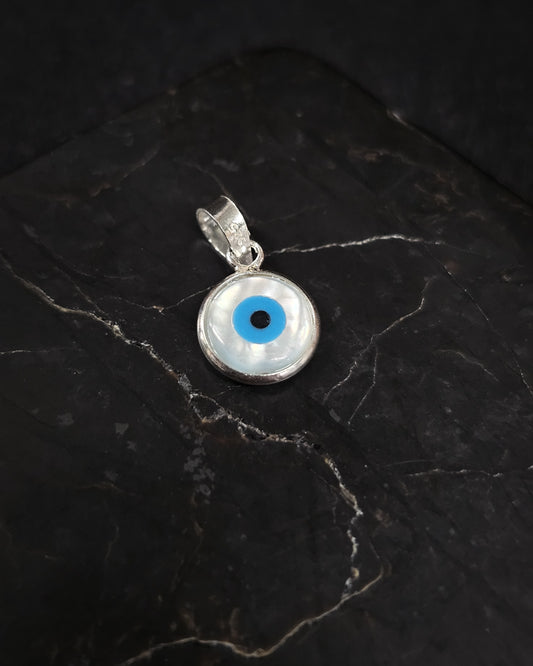 Small Round Mother of Pearl Evil Eye Pendant