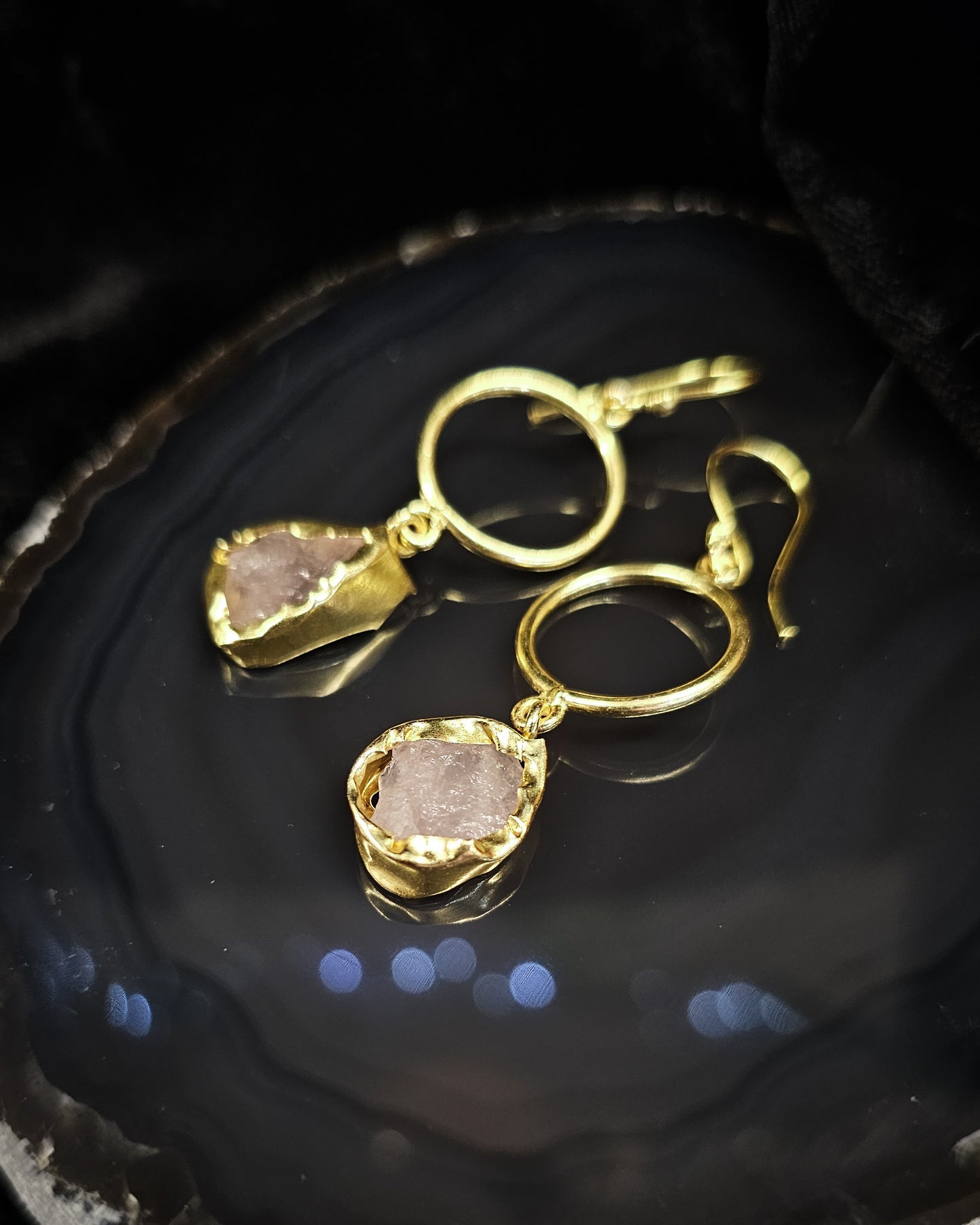 Raw Rose Quartz Dangle Earring