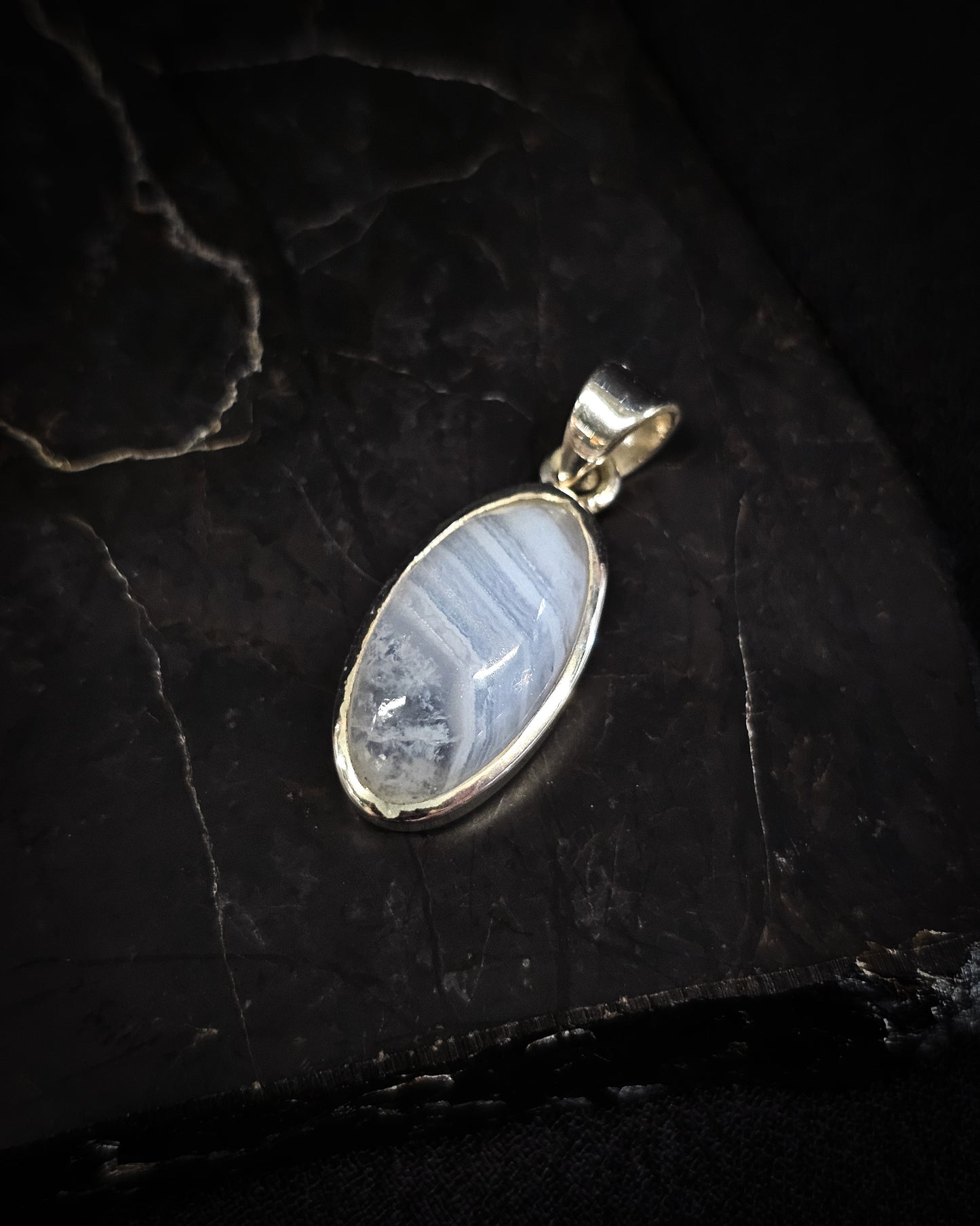 Blue Lace Agate Elongated Oval Pendant