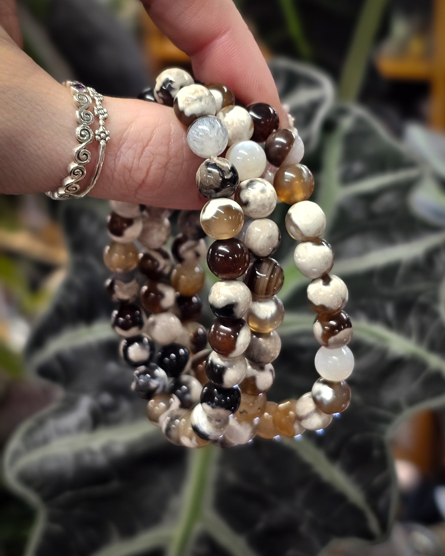 8mm Brown Orca Agate Bead Bracelet