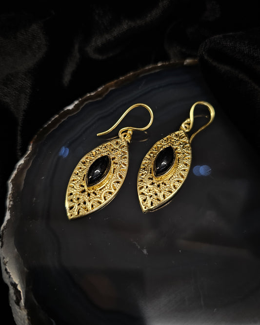 Gold Plated Obsidian Earrings