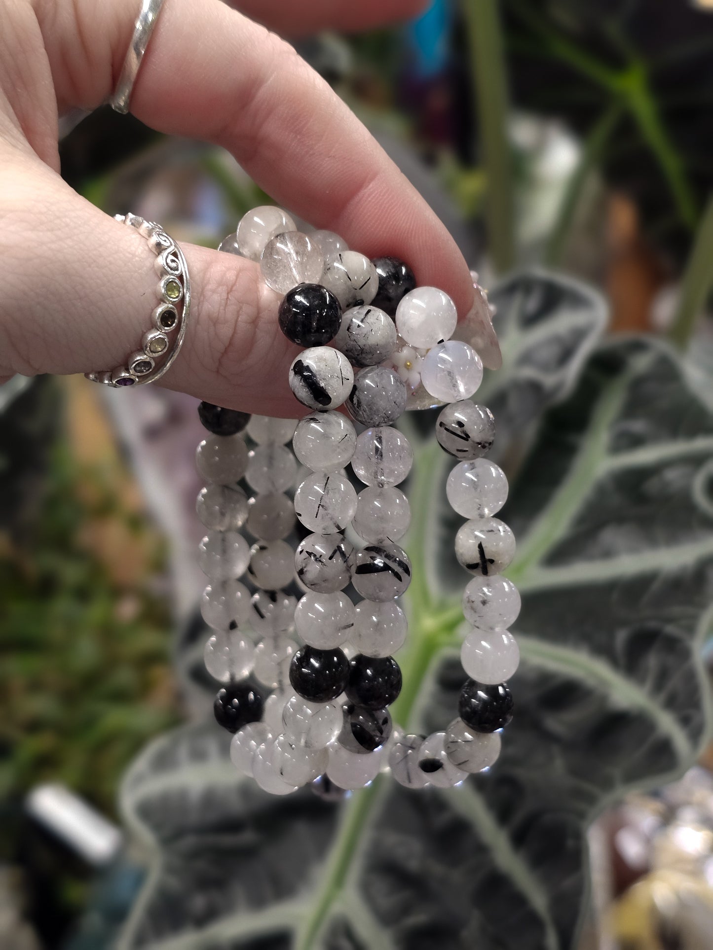8mm Tourmalinated Quartz Bead Bracelet
