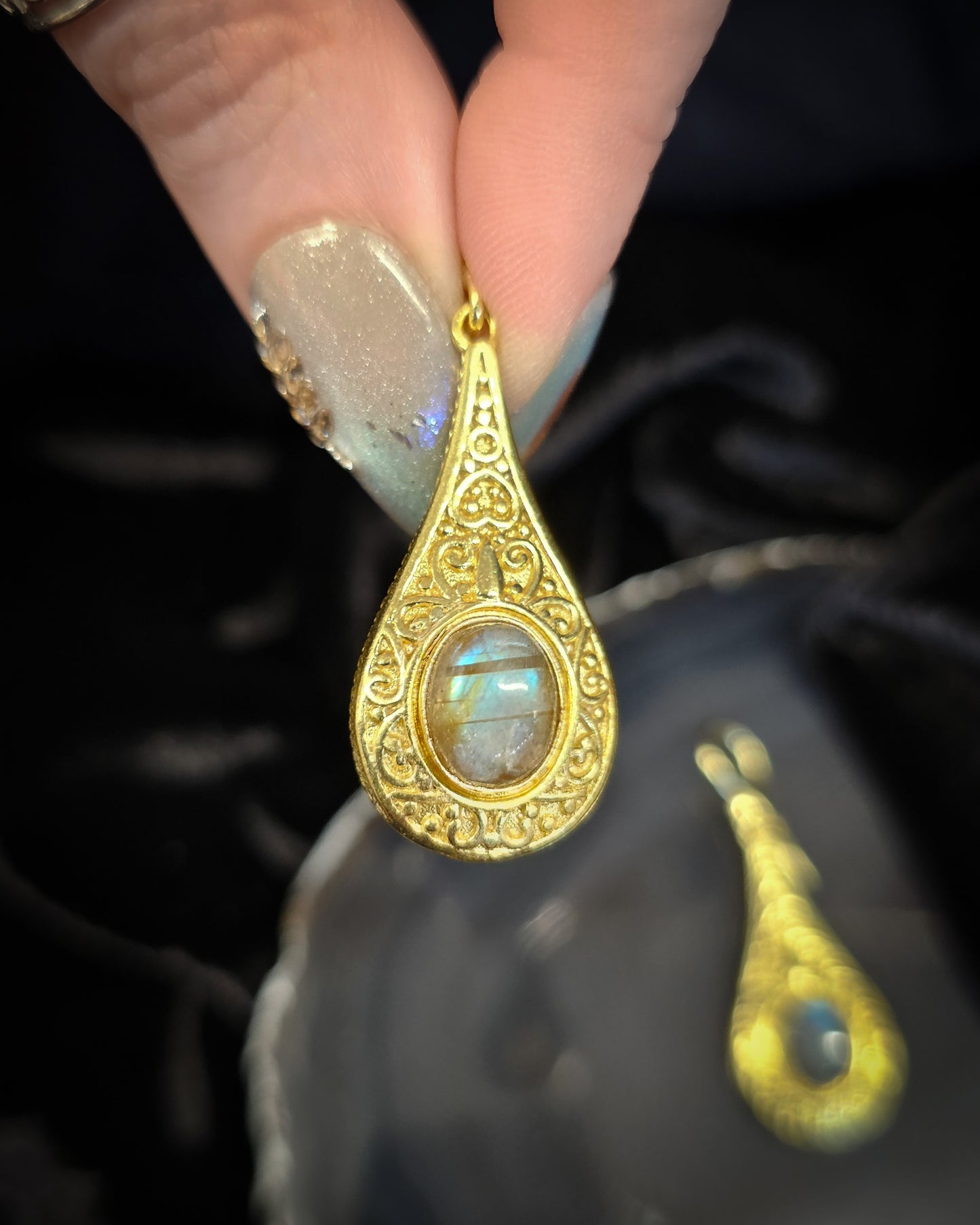 Gold Plated Labradorite Teardrop Earrings
