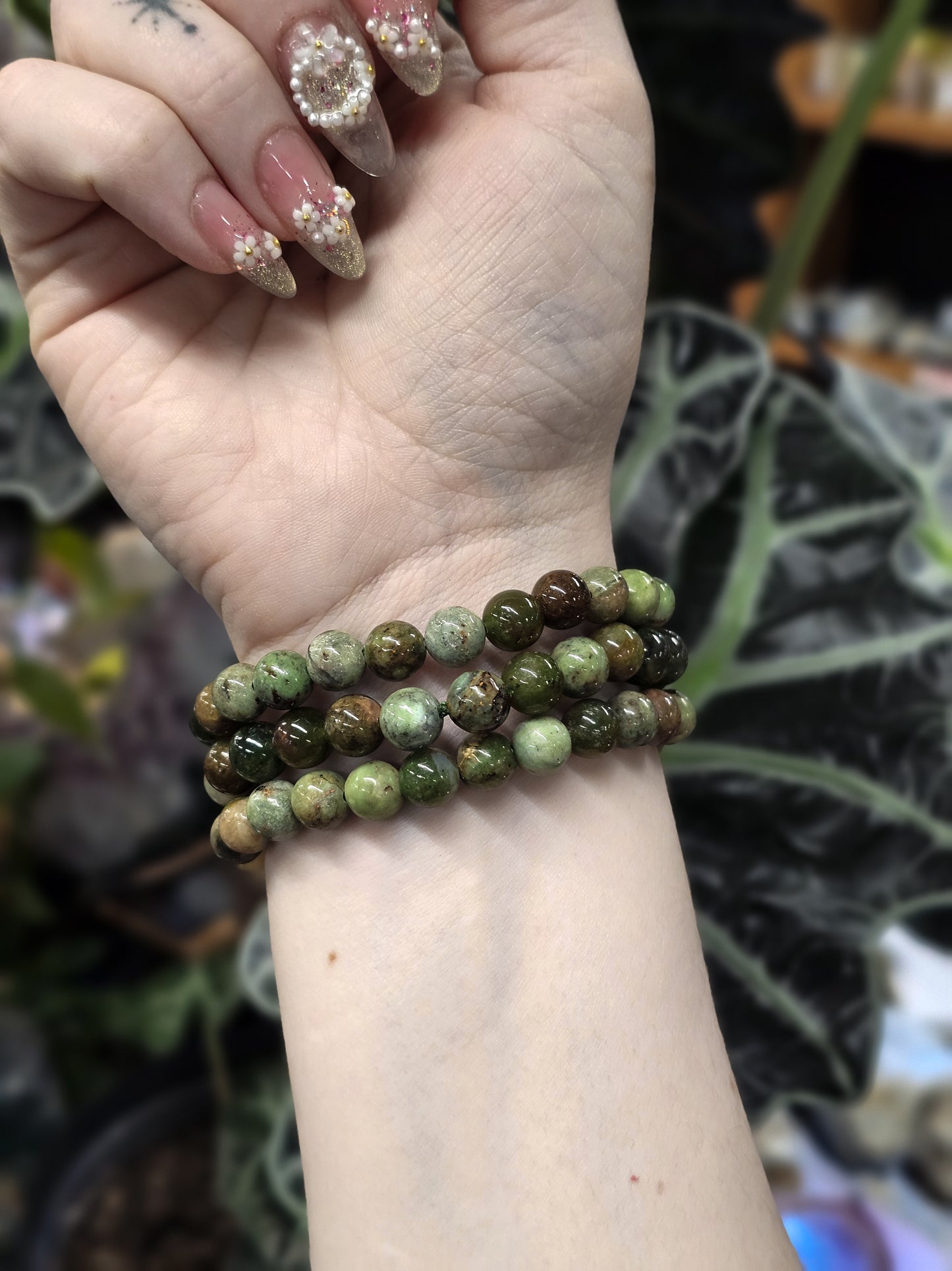 8mm Green Opal Bead Bracelet