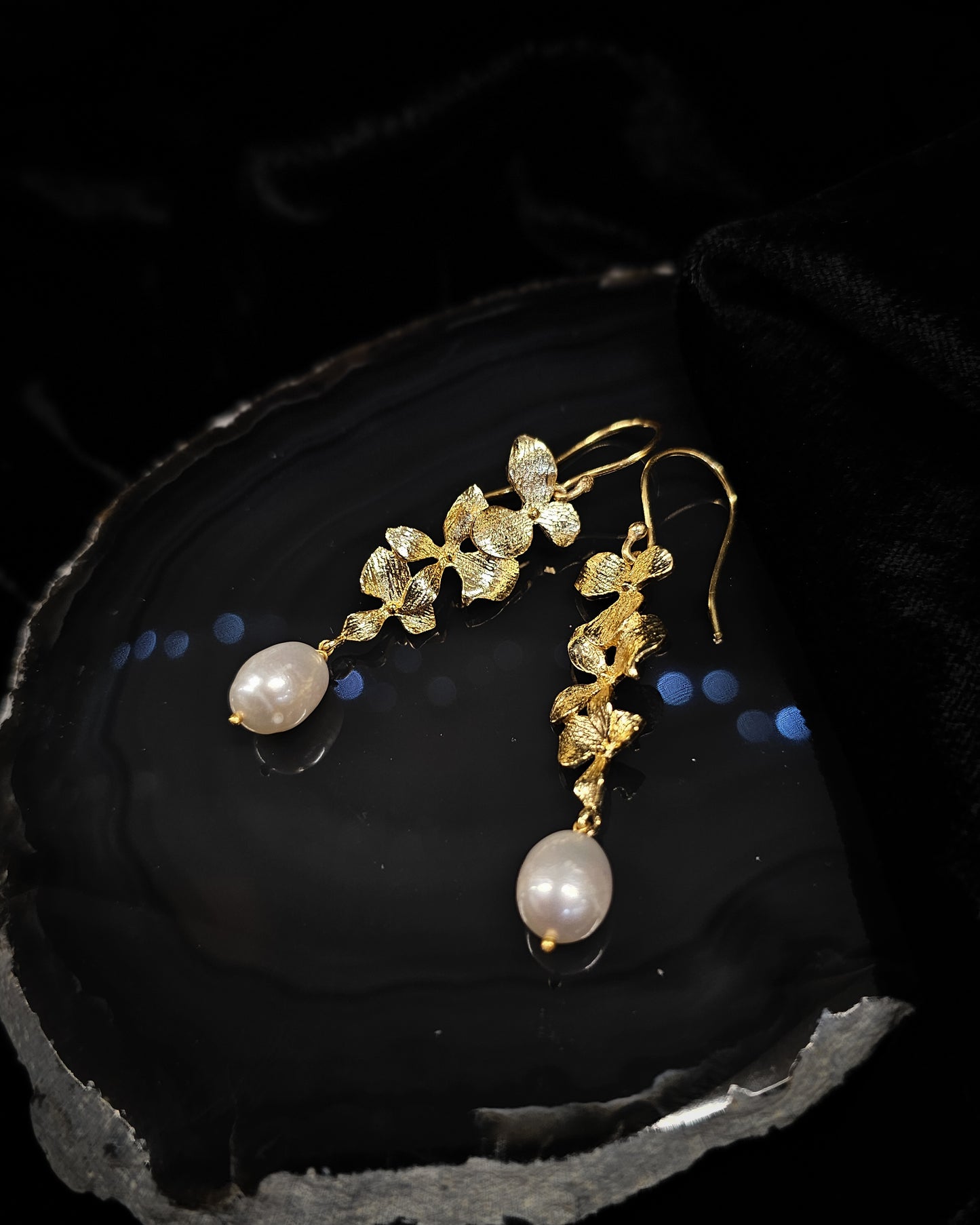Gold Plated Floral Pearl Earrings