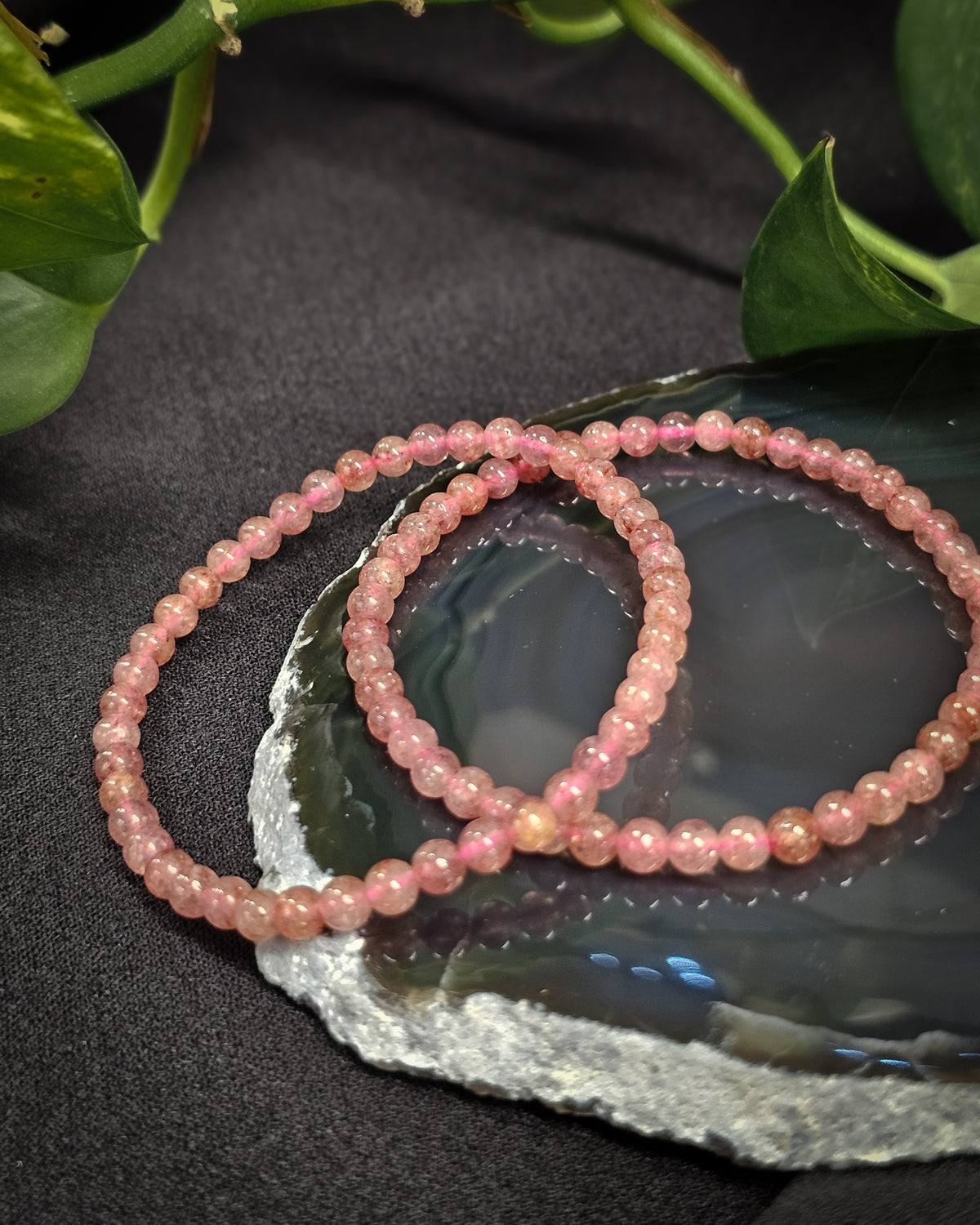 4mm Strawberry Quartz Bead Bracelet