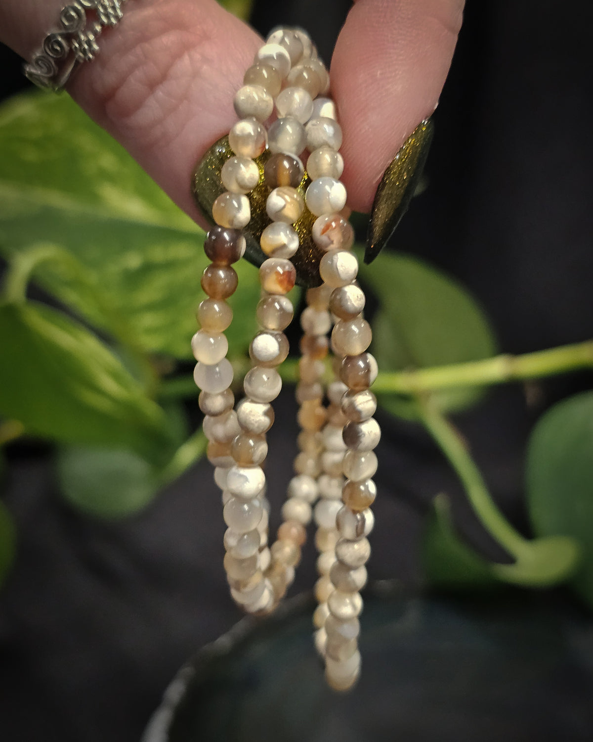 4mm Brown Orca Agate Bead Bracelet