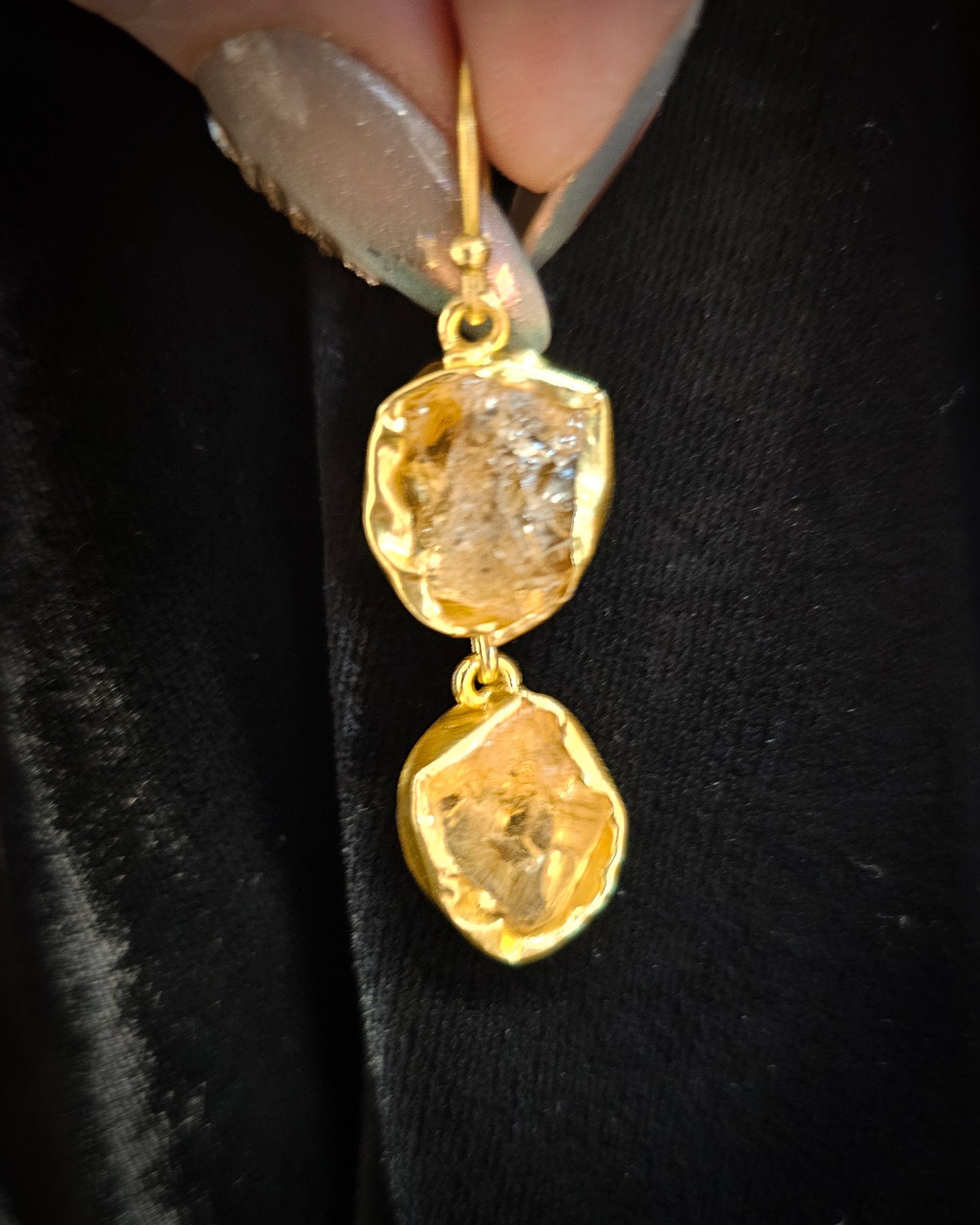 Raw Citrine Earrings - Double Drop