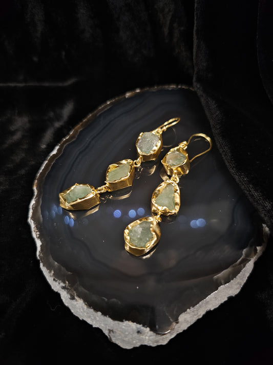 Raw Prehnite Earrings - Triple Drop