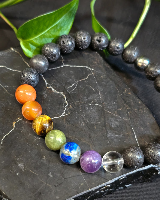 8mm Lava Stone 7 Chakra Bead Bracelet