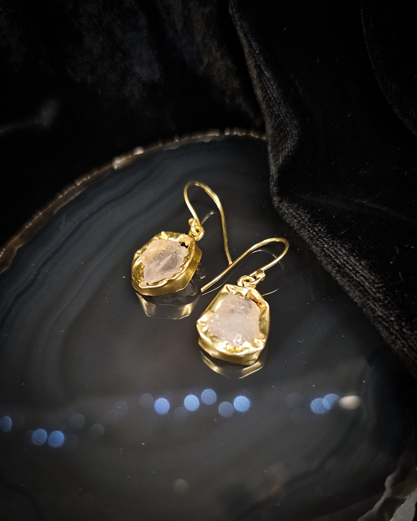 Raw Rose Quartz Earrings - Single Drop