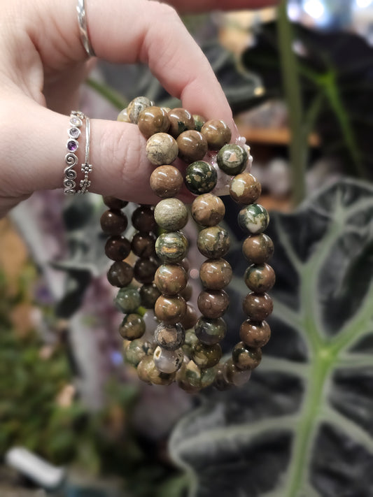 8mm Rainforest Jasper (Rhyolite) Bead Bracelet