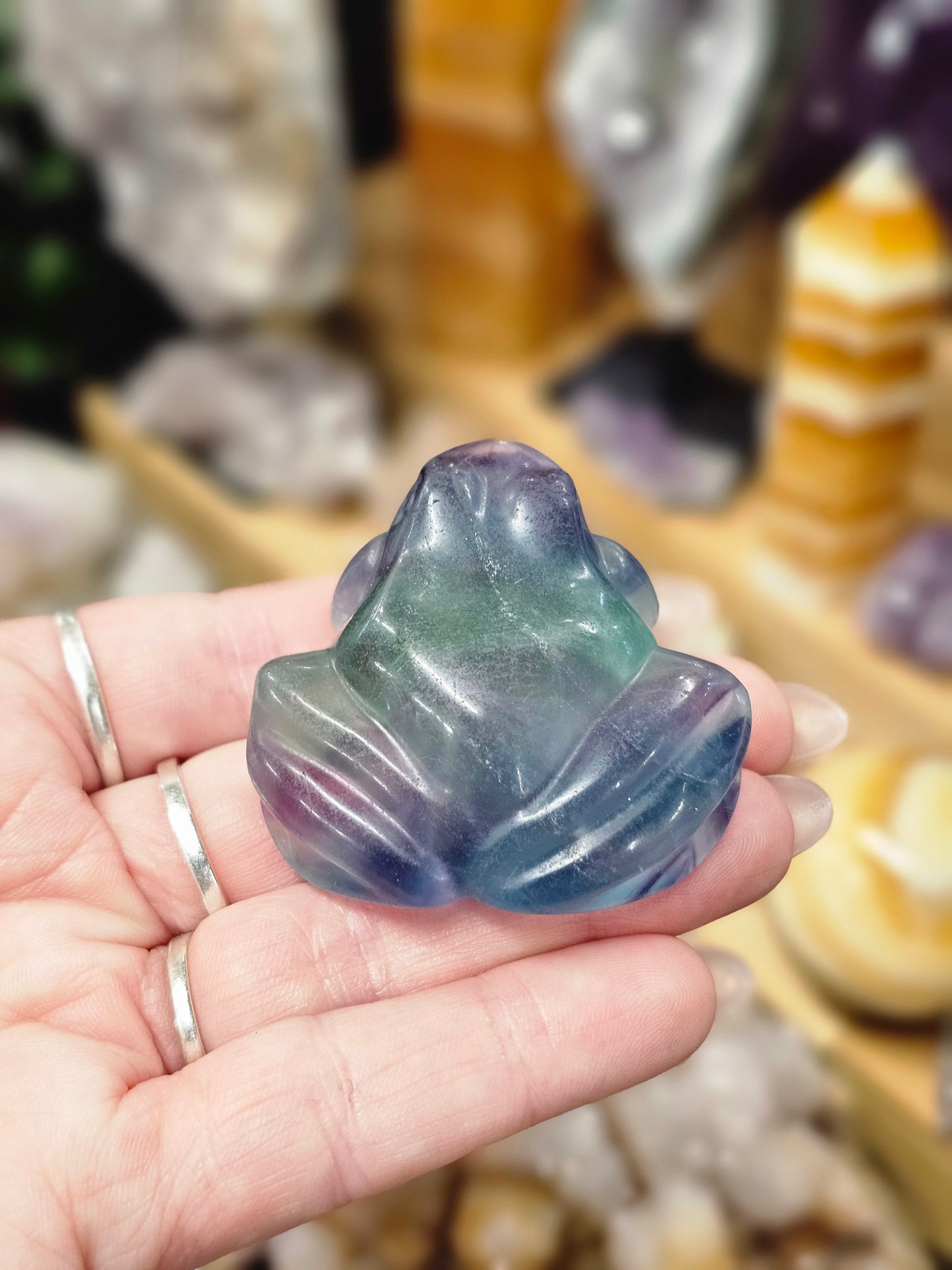 Rainbow Fluorite Frog Carving #1