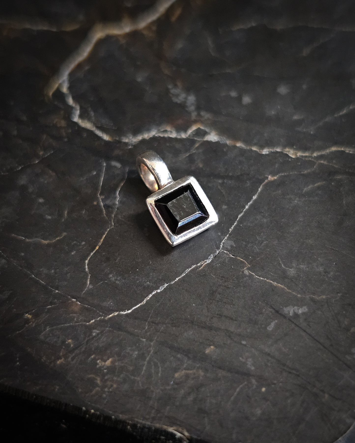 Tiny Onyx Square Pendant