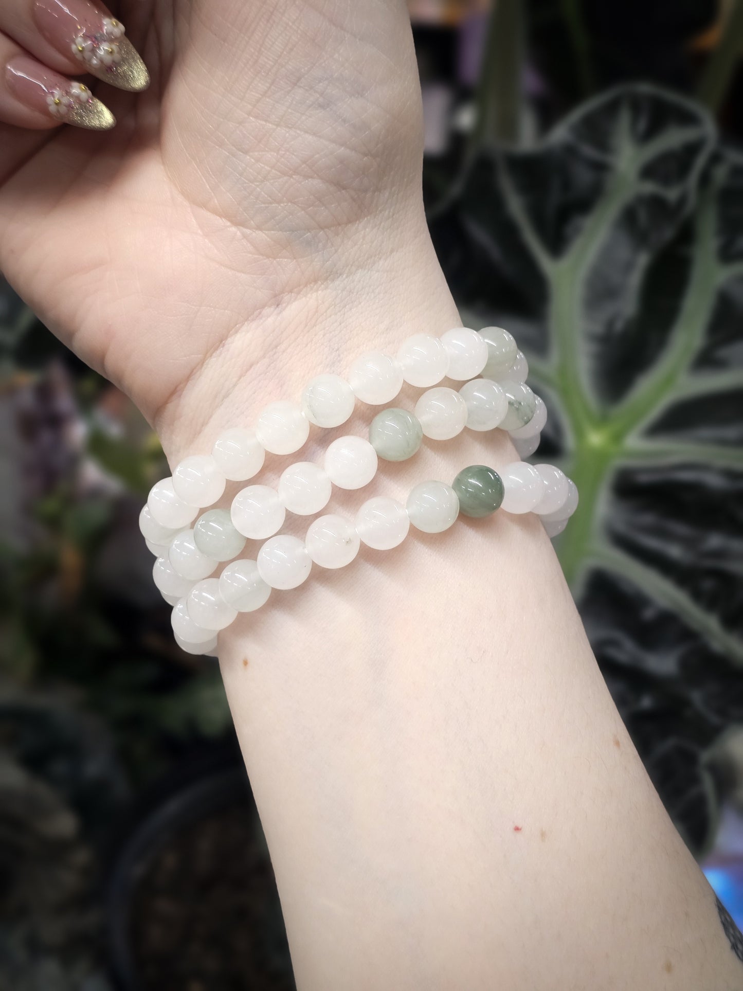 8mm White Jade Bead Bracelet