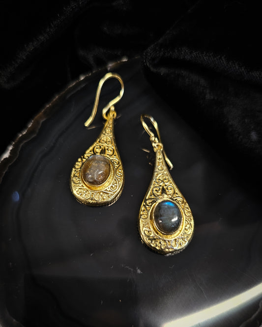Gold Plated Labradorite Teardrop Earrings