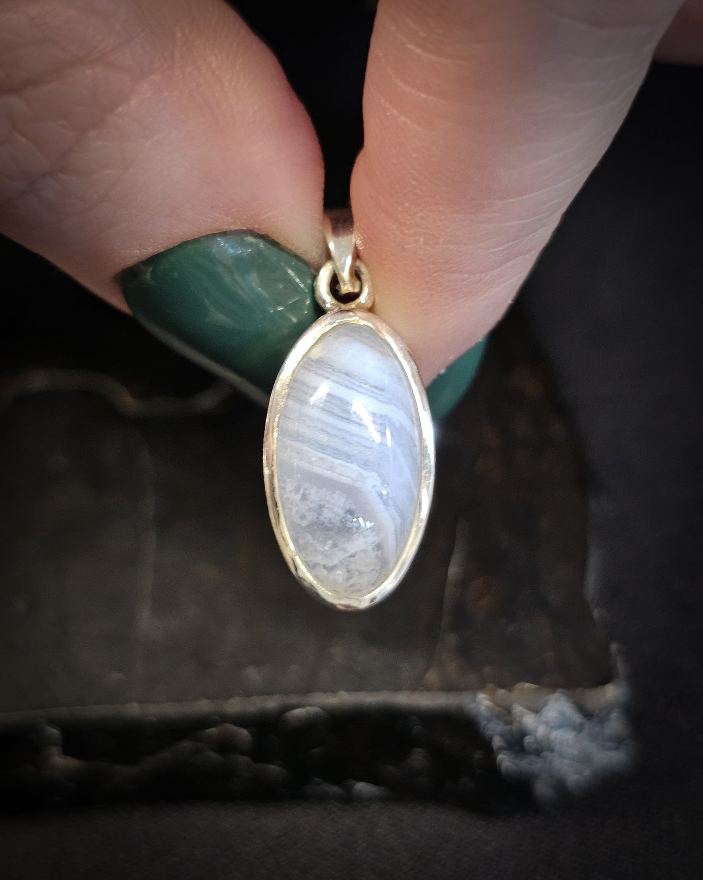 Blue Lace Agate Elongated Oval Pendant