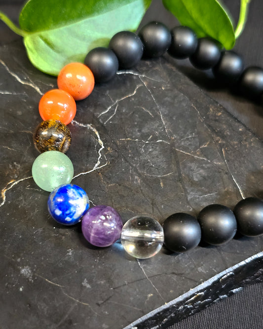 8mm Matte Onyx 7 Chakra Bead Bracelet