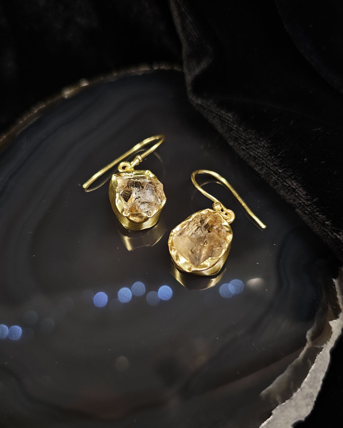 Raw Citrine Earrings - Single Drop