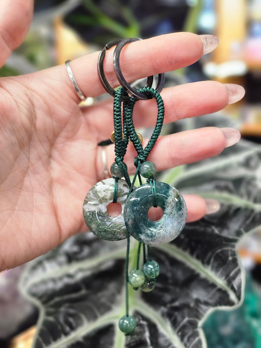 Moss Agate Pi Stone Keyring