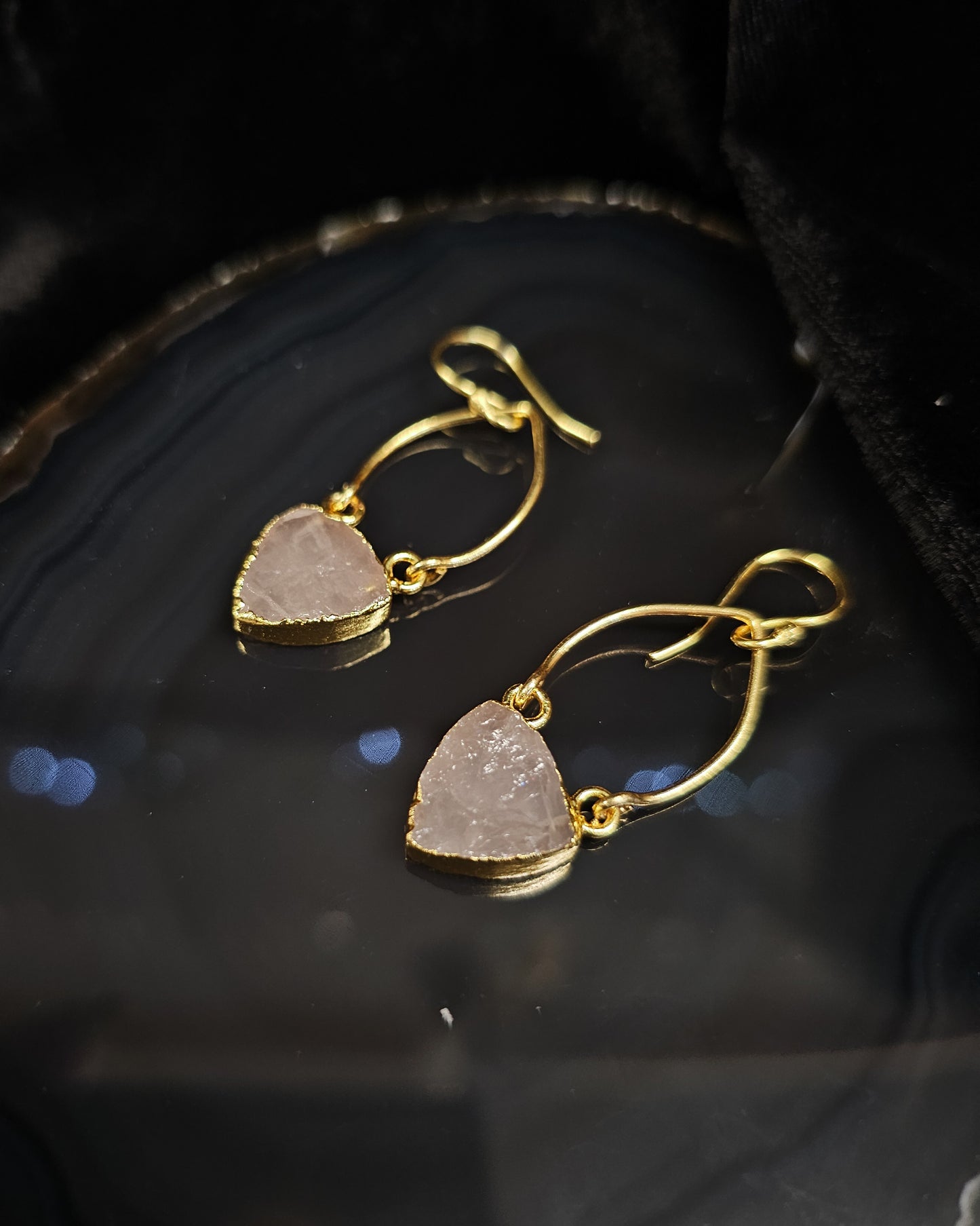 Raw Rose Quartz Drop Earrings