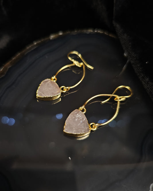 Raw Rose Quartz Drop Earrings