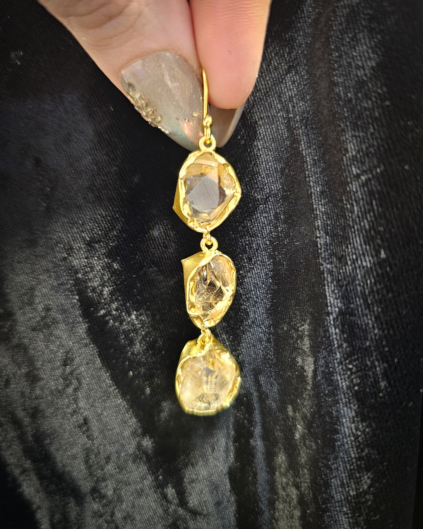 Raw Citrine Earrings - Triple Drop