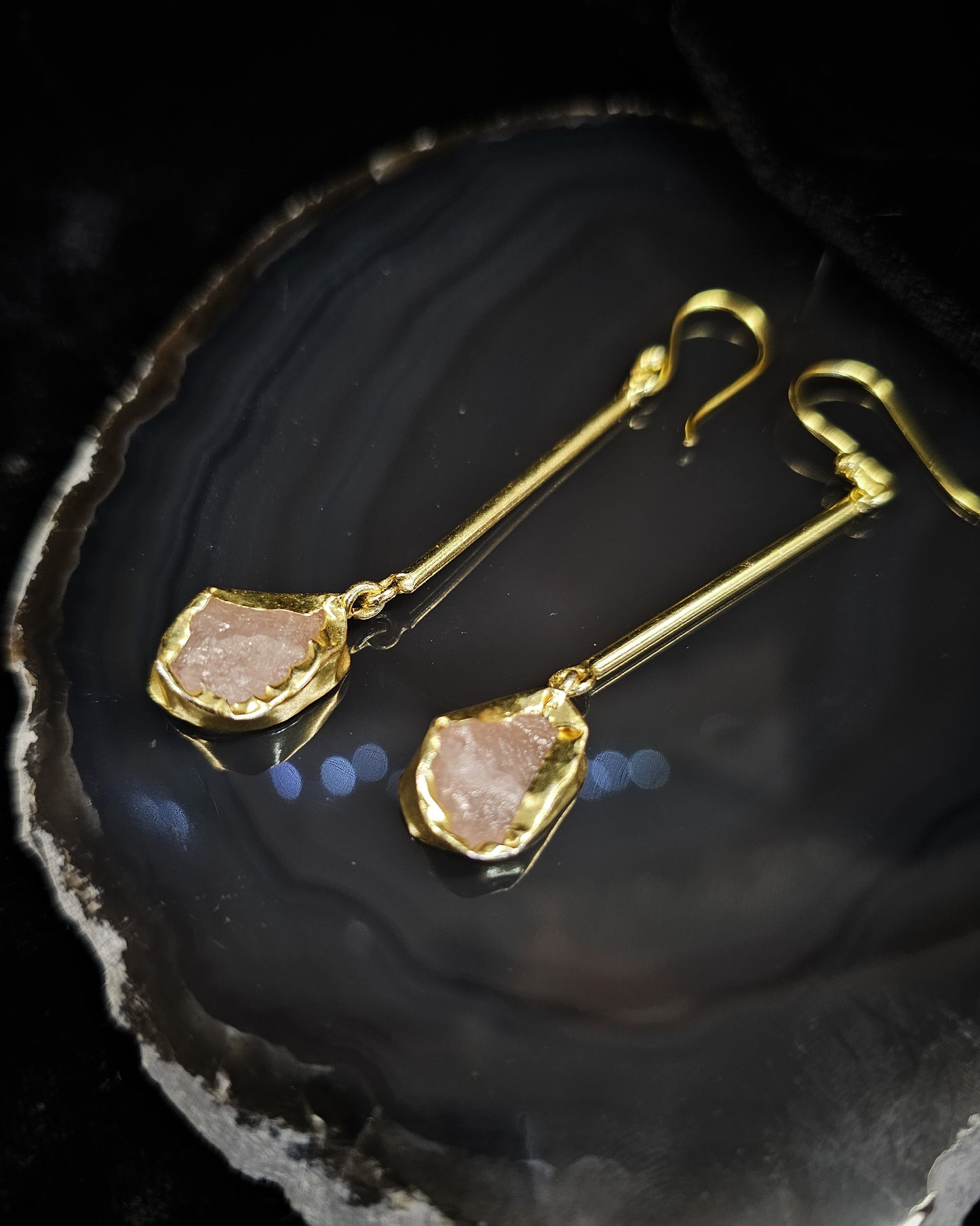 Raw Rose Quartz Long Dangle Earrings