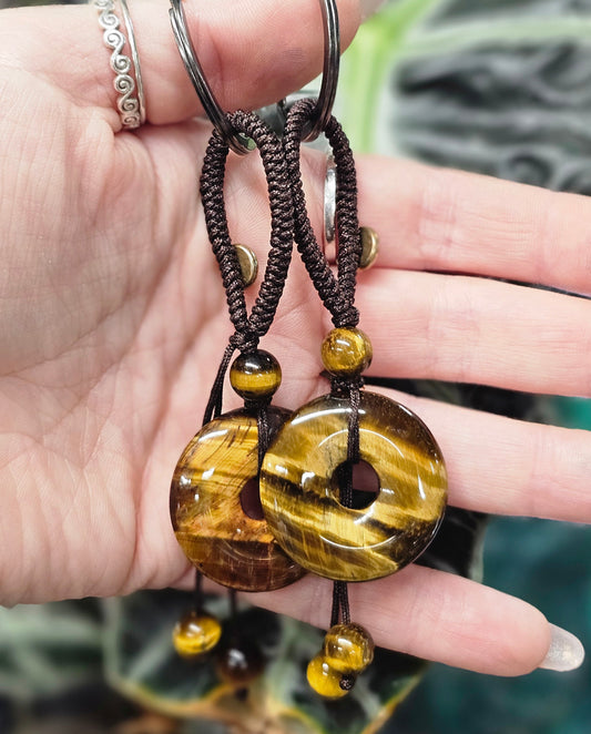 Tiger's Eye Pi Stone Keyring
