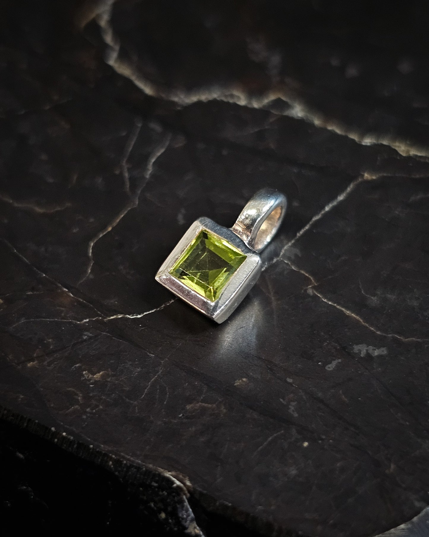 Tiny Peridot Square Pendant