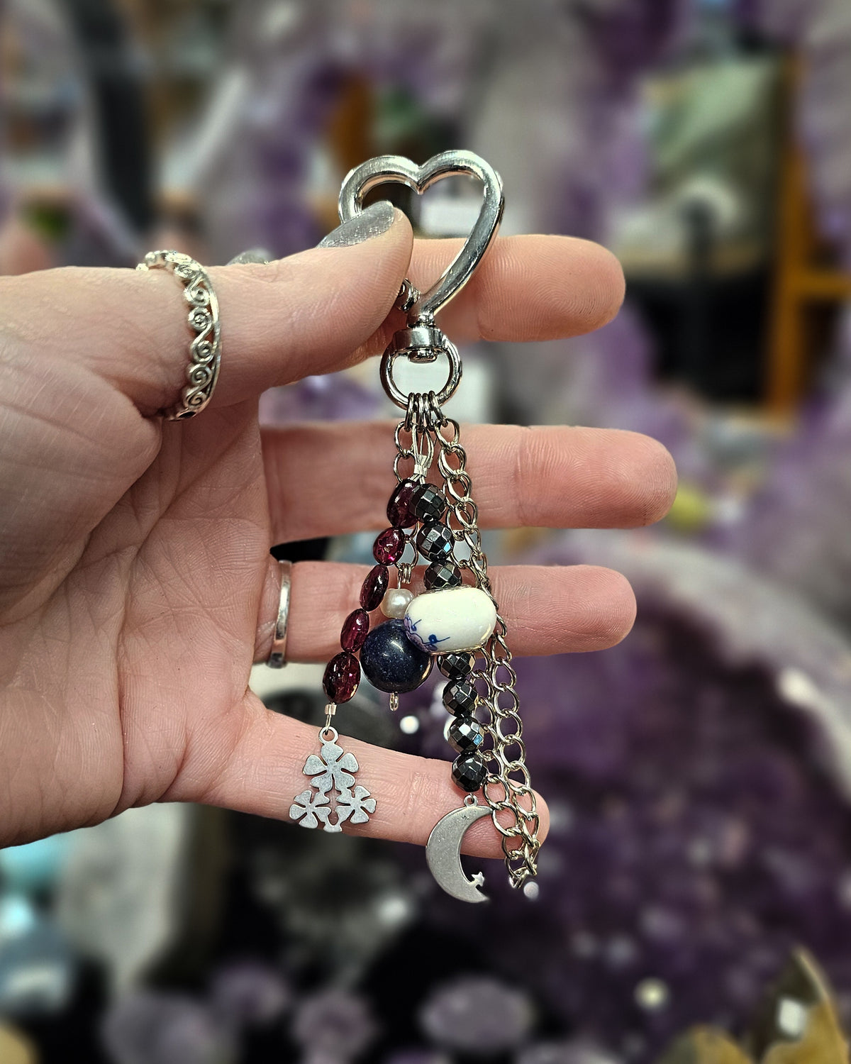 Garnet & Hematite Bag Charm