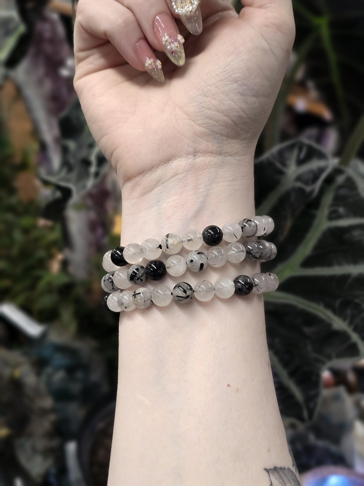 8mm Tourmalinated Quartz Bead Bracelet