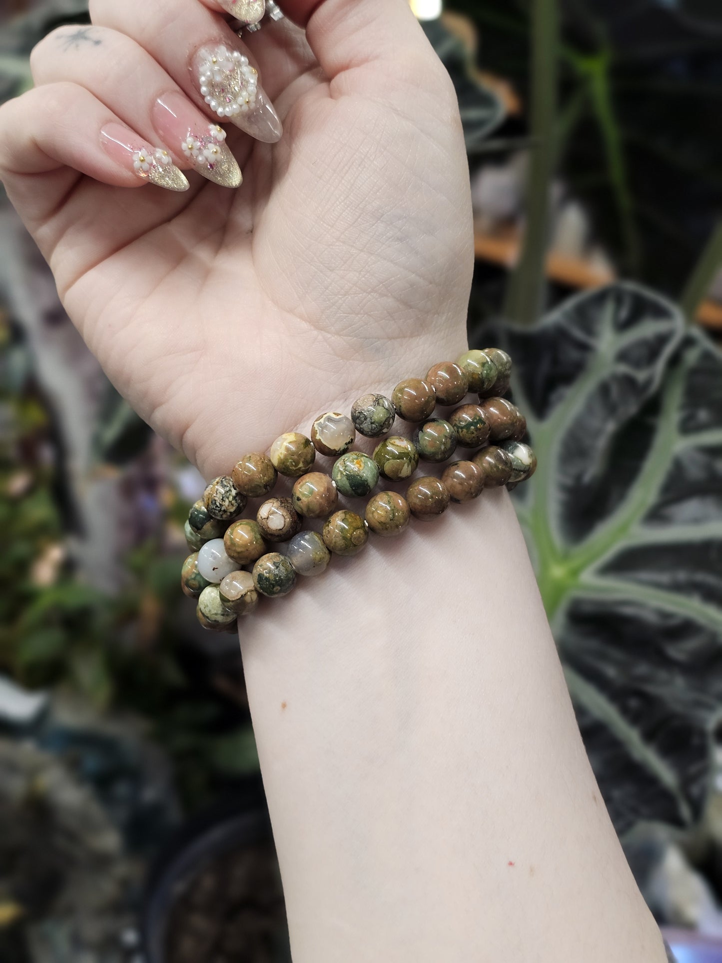 8mm Rainforest Jasper (Rhyolite) Bead Bracelet