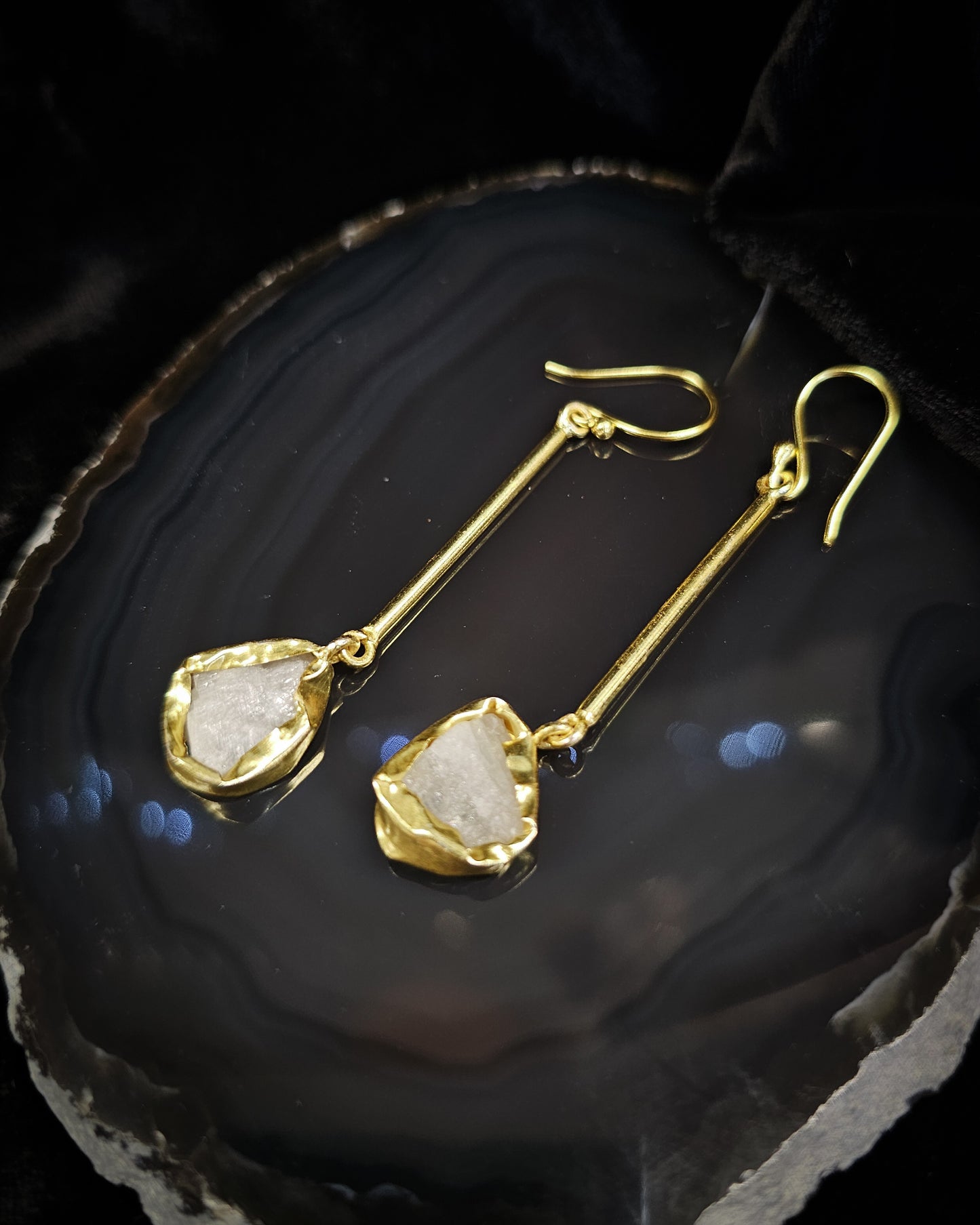 Raw Clear Quartz Long Dangle Earrings