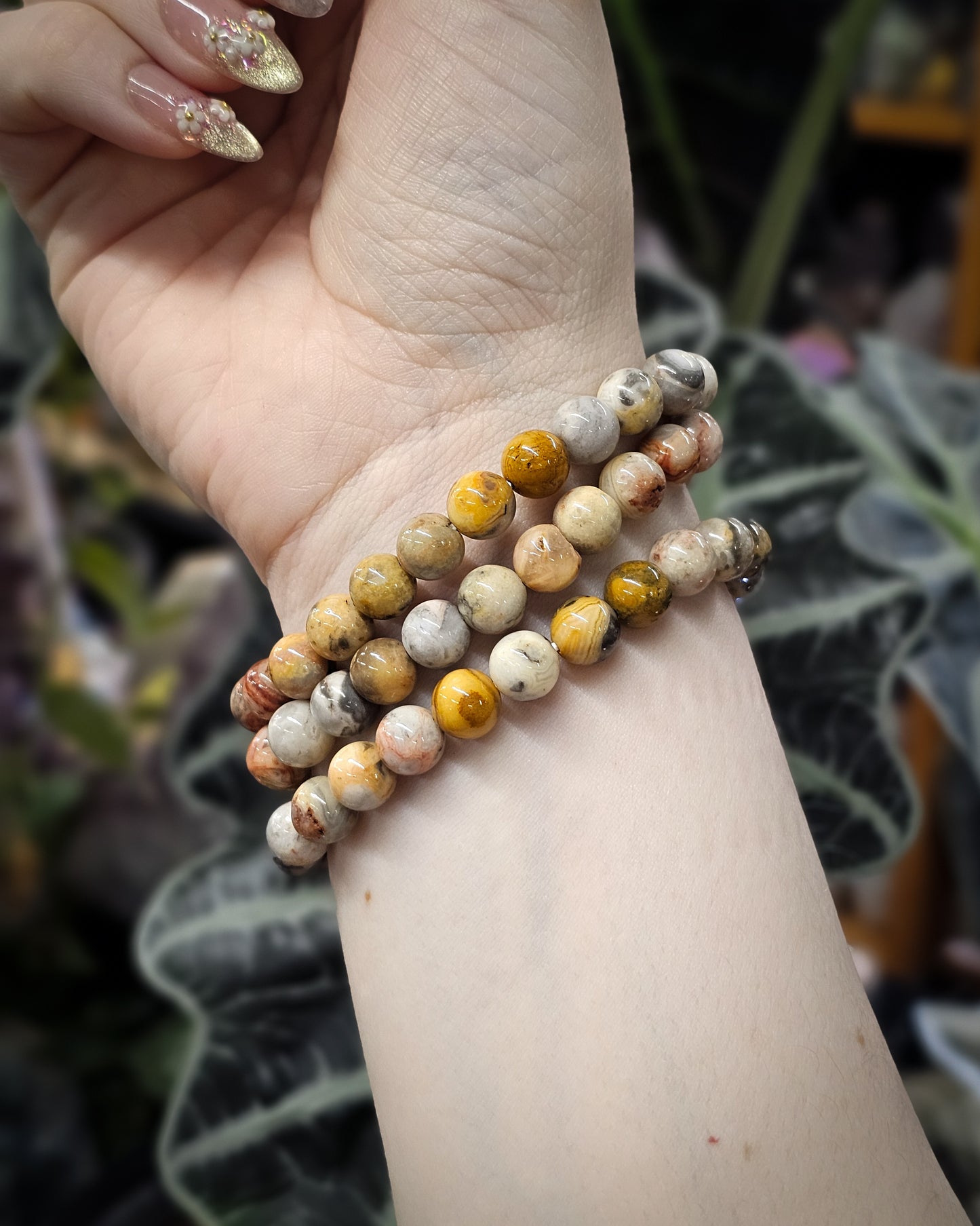 8mm Crazy Lace Agate Bead Bracelet